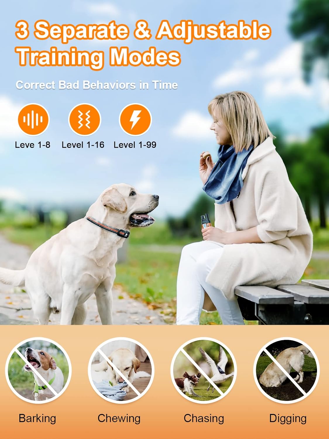 Bousnic Dog Shock Collar 2 Dogs (5-120Lbs) - 3300 ft Waterproof Training Collar for Dogs Large Medium Small with Rechargeable Remote, Beep (1-8) Vibra