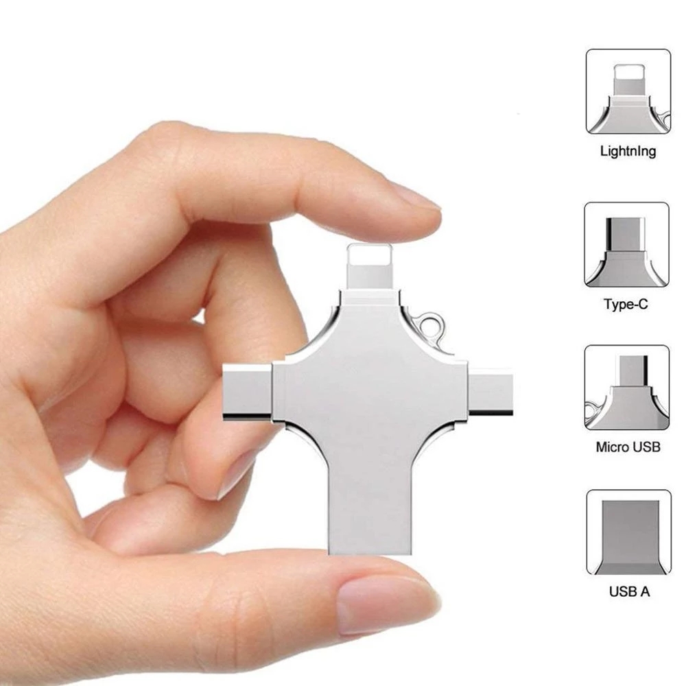 4 in 1 Type-C OTG USB Flash Drive 16GB 32GB Pendrive 64GB USB Stick 128GB 256GB Memory Stick For iPhone Android PC 256 GB