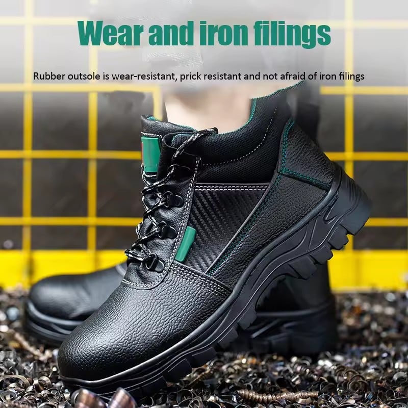 PU Leather Steel Iron Toe Labor Safety Boots Men Security Anti Puncture Rubber Outsole Work Shoes