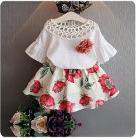 Kids Set Baby Girl Clothing White Shirt Top Floral Skirt Kid Girls Outfit Infant Clothes Suit