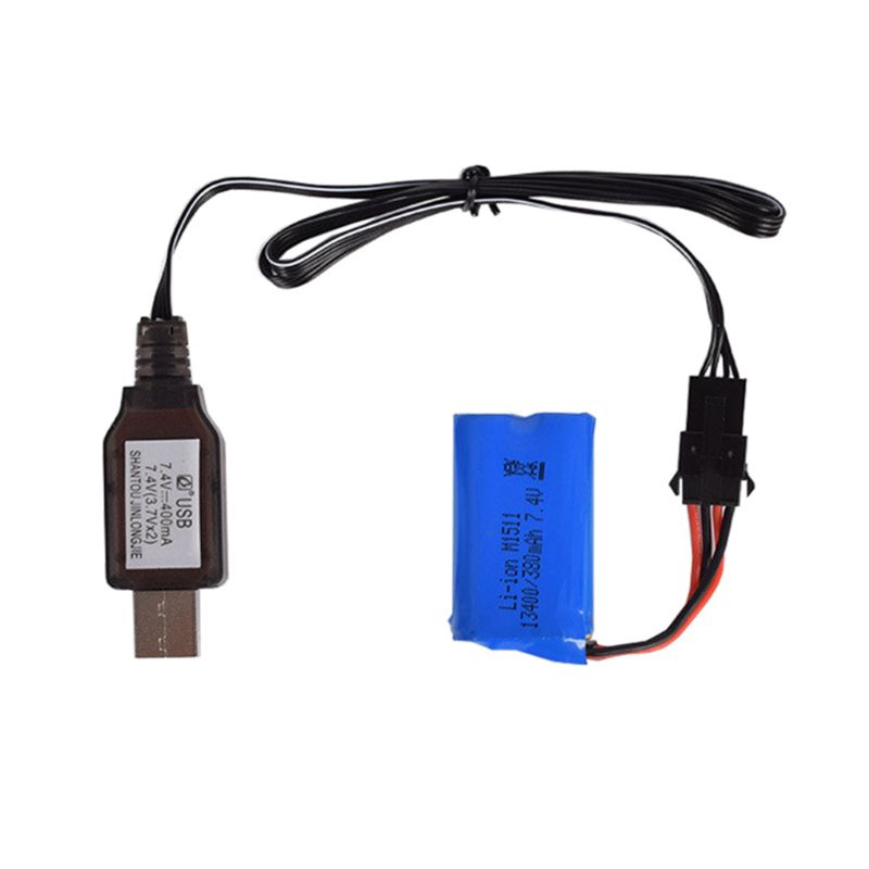 1Pc 7.4v (3.7v x2) Charger SM-4P Li-ion battery Electric RC Toys car boat USB Charge Cable Black one size