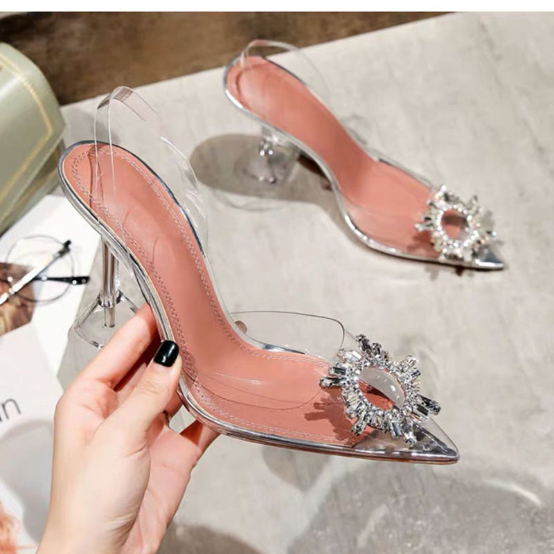 Size 38-42 women's delicate transparent PVC sandals open shoes ladies party pointed stiletto 7cm Heels Sandals