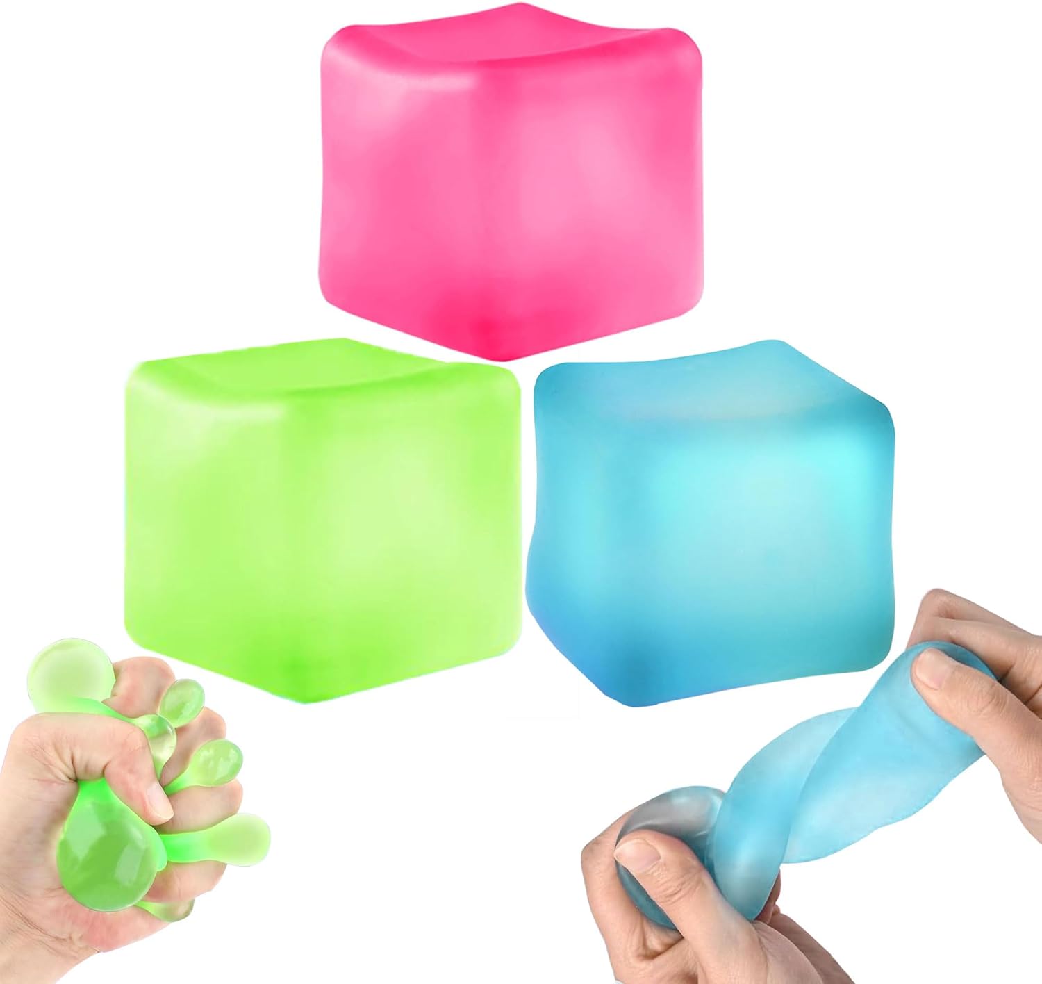 3Pcs Stress Cube Squishy Toys, Slow Rising Ice Cube Stress Balls, Sensory Fidget Toys for Anxiety Relief, Sensory Ice Cube Gel Filled Squishy Ball Toy