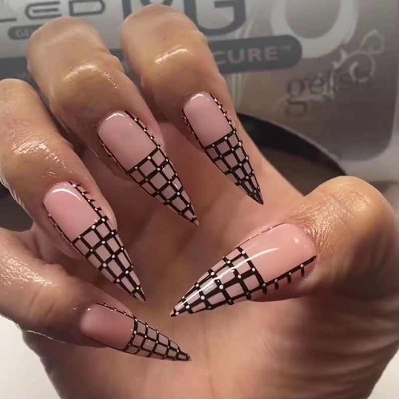 24PCS Artificial False Press On Nail Tips Set for Decorated Short Fake Nails Art Fake Tip Full Cover Designed with Box Kit