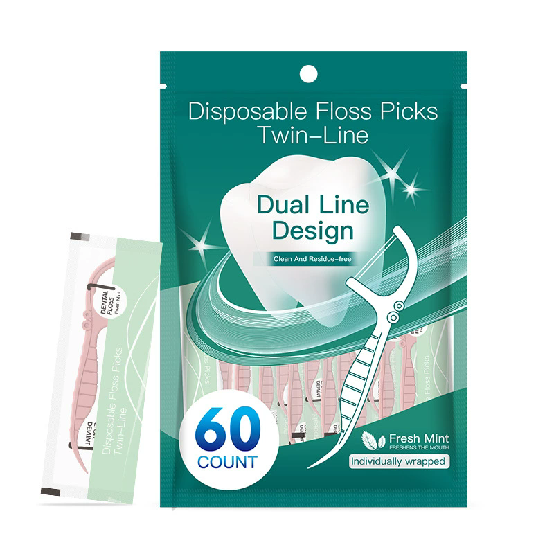 Portable Dental Floss Stick High Tension Smooth Disposable Toothpick Double Line Dental Floss Oral Hygiene Dental Cleaning Tools