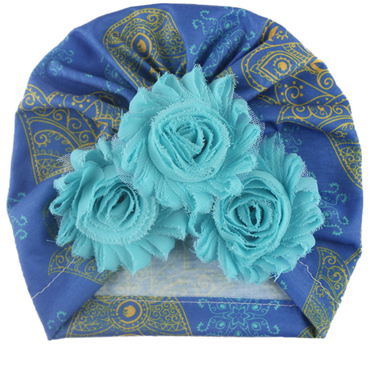 New baby accessories children's printed cap baby solid color flower Pullover hat