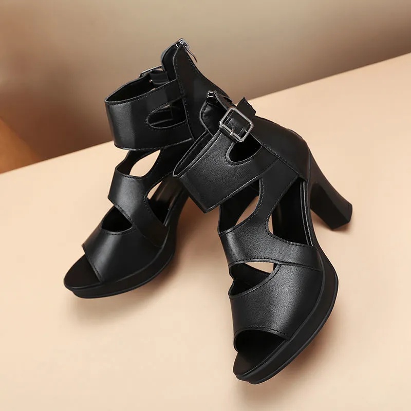 New Hollow Fish Mouth Women's Sandals Thick Heel Thick Bottom Versatile Short Boots Waterproof Platform High Heel Cool Boots