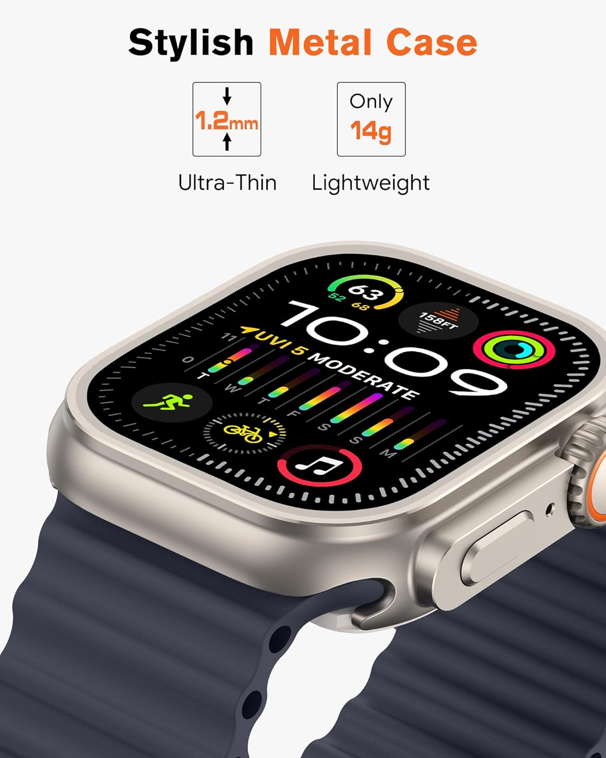 amBand 3 in 1 Metal Case Compatible with Apple Watch Series 9/8/7 45mm, W1 Rugged Bumper Protector [Turning into Ultra 3/2/1 Upgrade] with Watch Crown