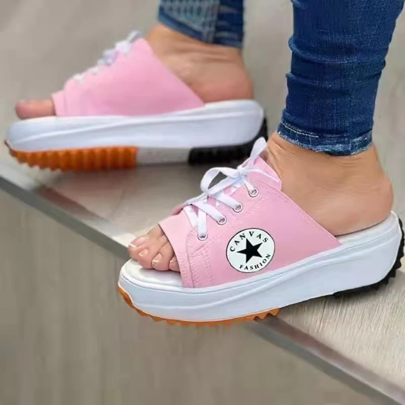 Summer New White Sneakers Women's Fashion Round Toe Fish Mouth Shoes Comfortable Beach Shoes Women's Sandals Slippers Shoes 43