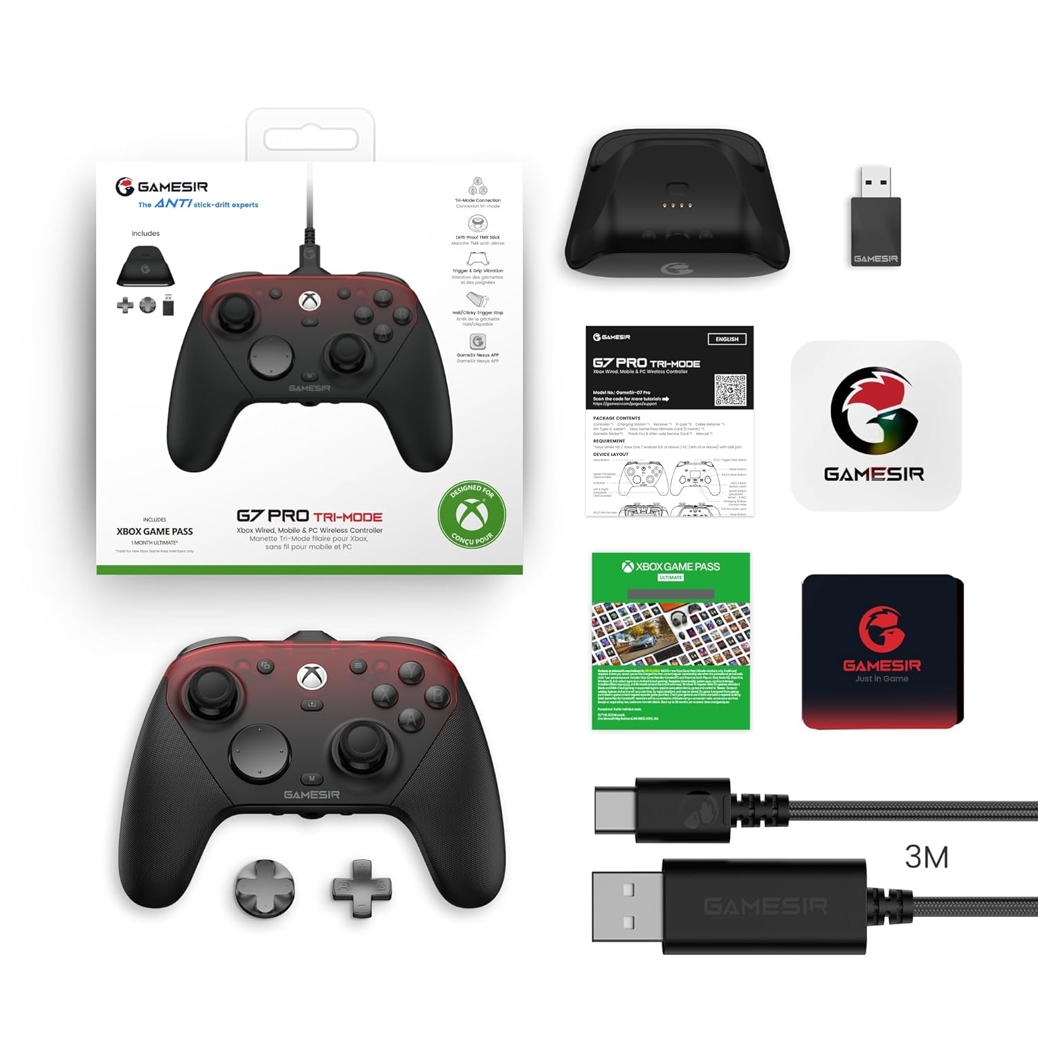 GameSir G7 Pro Wired Controller for Xbox Series X|S, Xbox One, Wireless Gamepad for PC&Android with TMR Sticks, Hall Effect Analog Triggers, 1000Hz Po