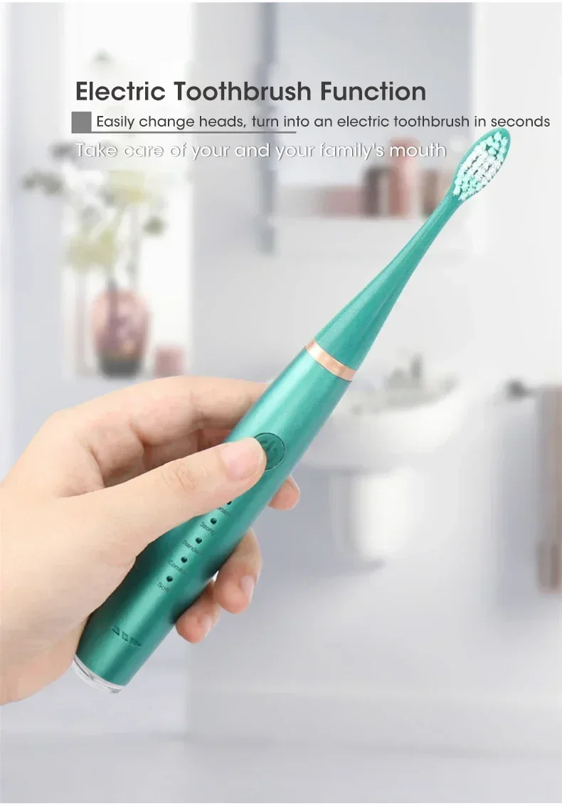 USB Rechargeable Sonic Electric Toothbrush 3-in-1 Tartar Removal & Teeth Whitening with Replaceable Brush Heads for Dental Care