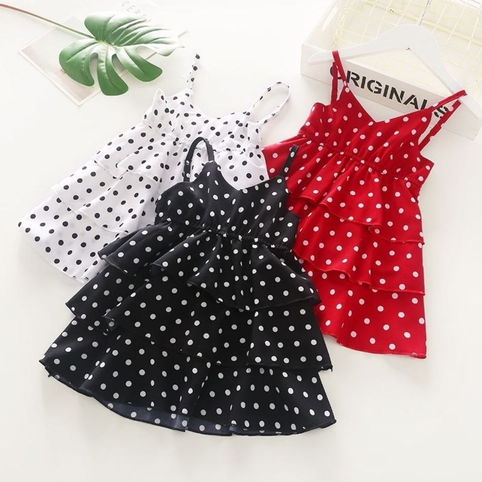 Children's clothing girls dress autumn and winter new western style polka dot sleeveless princess dress &