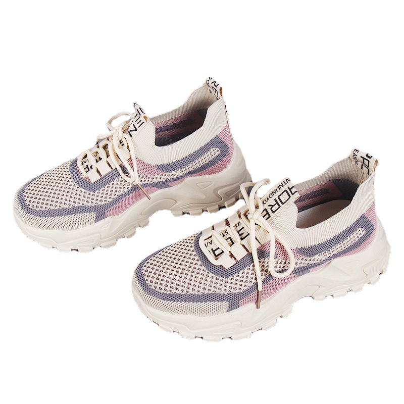 Women's Thick Sole Dad Shoes Spring and Autumn Sports Women's Shoes Fashion Breathable Flyknit Shoes Lightweight Running Fashion
