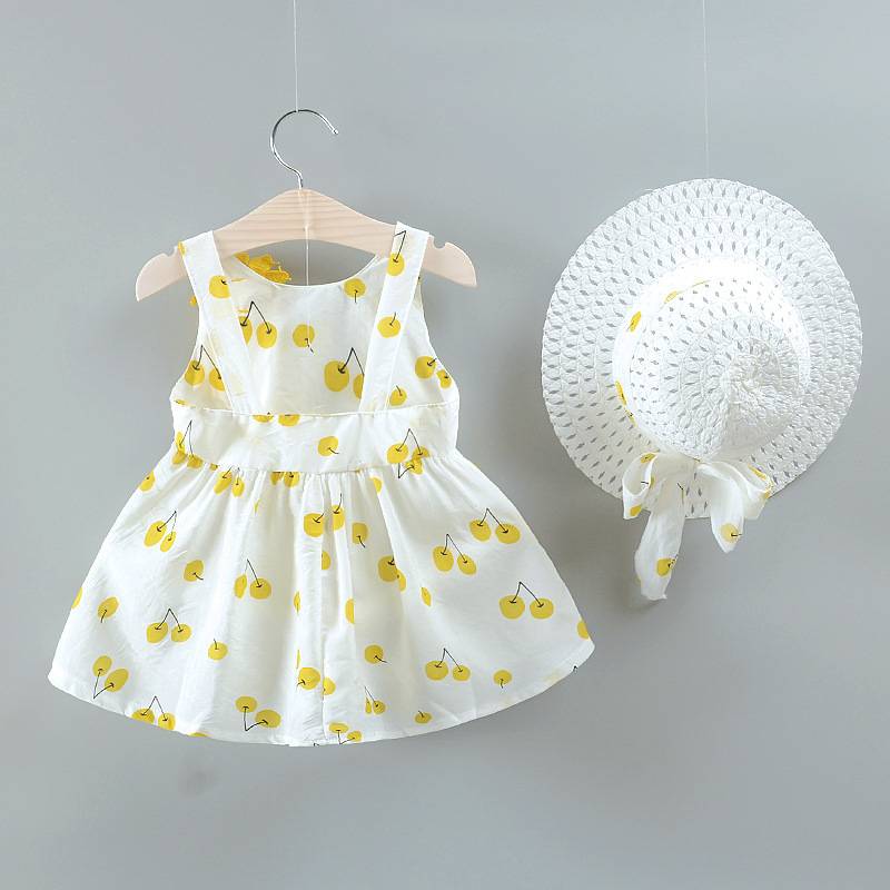Baby Dress With Bow Hat 2pcs Clothes Set +hats Newborn Infant Toddler Dresses Party Wedding Dress Vestidos
