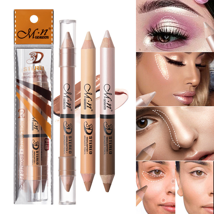 A dual-purpose 3D silkworm Concealer repair pen high gloss eye shadow stick pearl double head cosmetic pencil