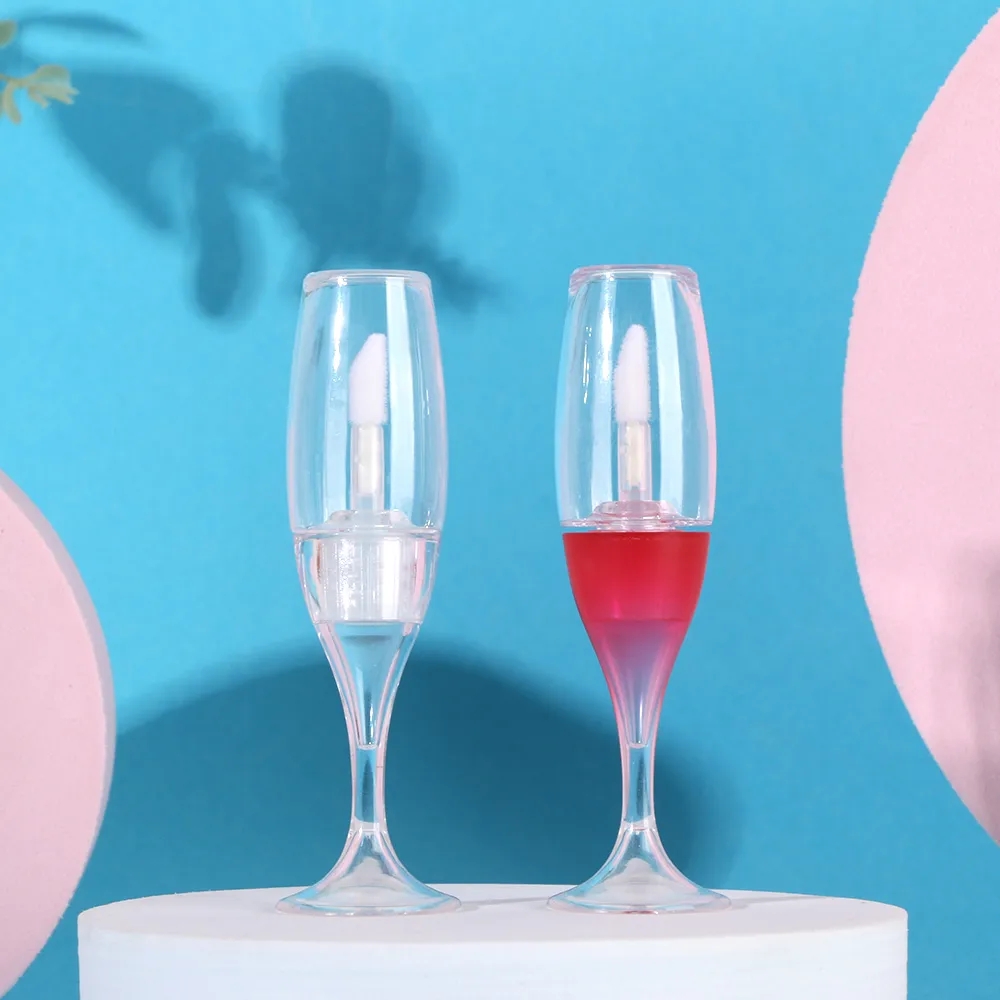 1pcs Creative Mini Wine Glass Shaped Empty Lip Gloss Tube Mini Refillable Bottles Lip Glaze Container Sample Vials Pink White