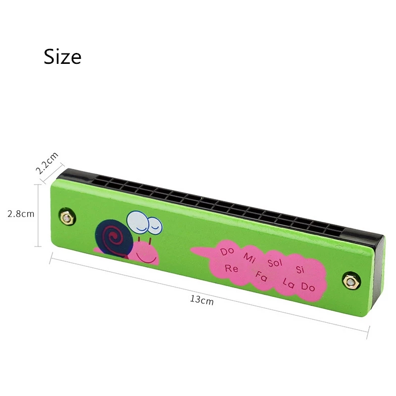 16 Holes Children Harmonica Wooden Double Row Blowable Harmonica Cute Cartoon Pattern Beginner Kids Musical Educational Toys