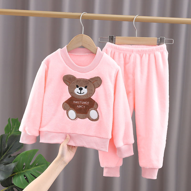 lint Children's Winter Suits Children's Boys And Girls Fashion Fleece Thickened Warm 2-piece Set