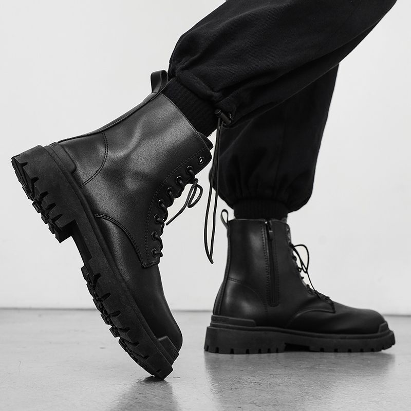 MZXSK Men's Shoes Winter New British Style Retro Pippy Handsome High Top Martin Boots Men's Thick Sole Motorcycle Work Dress Sho