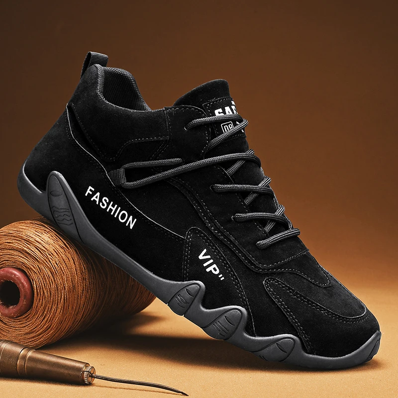 Waterproof Sneakers Lace Up Leather Casual Sneakers for Men Casual Motorcycle Shoes Waterproof Leather Ankle Boots for Men