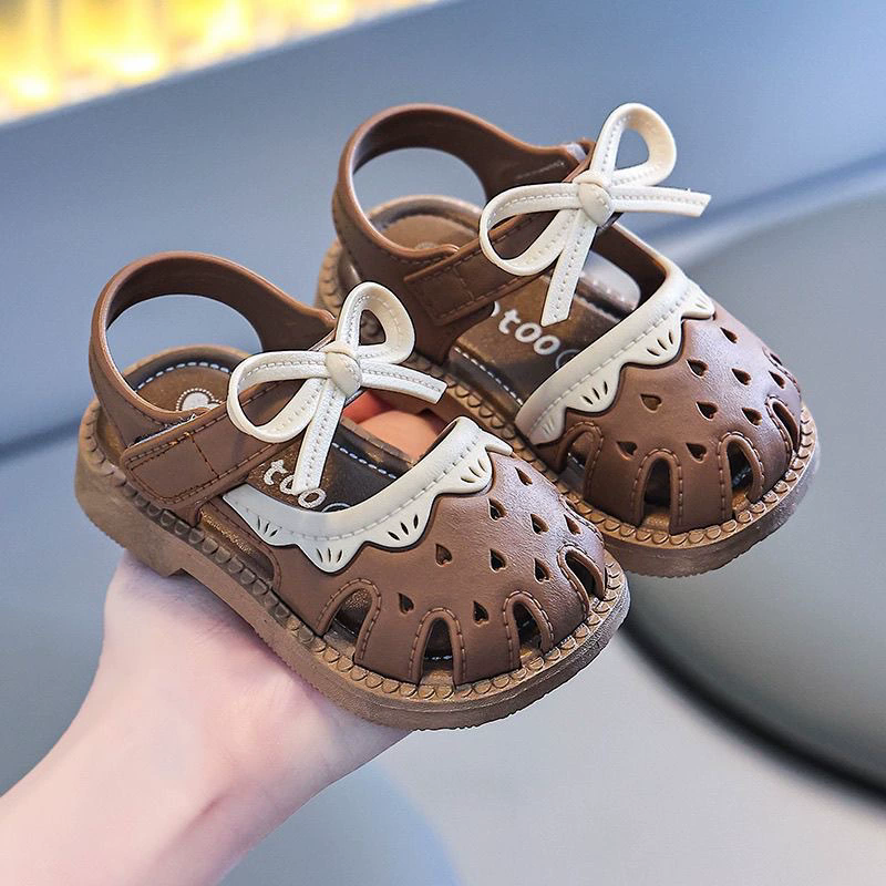 1 pair of Toddlers Shoe Children's Summer Sandals Baby Girls Breathable Bow Sandals Soft Sole Anti slip Princess Hollow Shoes