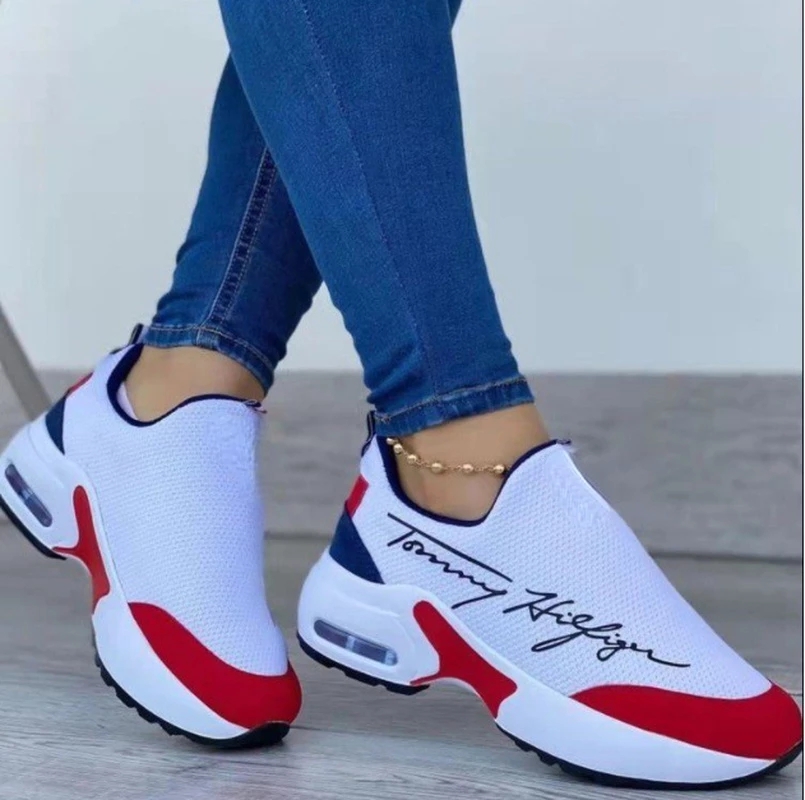 2026 Women Fashion Vulcanized Sneakers Platform Solid Color Flats Ladies Shoes Casual Breathable Wedges Ladies Walking Sneakers