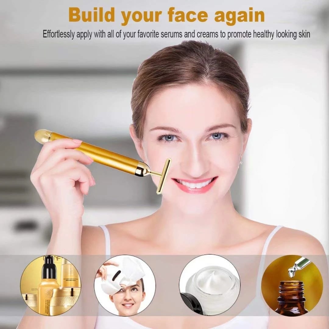 Facial Sculpting Tool Beauty Care 24k Facial Massage Stick Roller 3D Golden Energy Bar Vibrating Massager for Beauty Tool