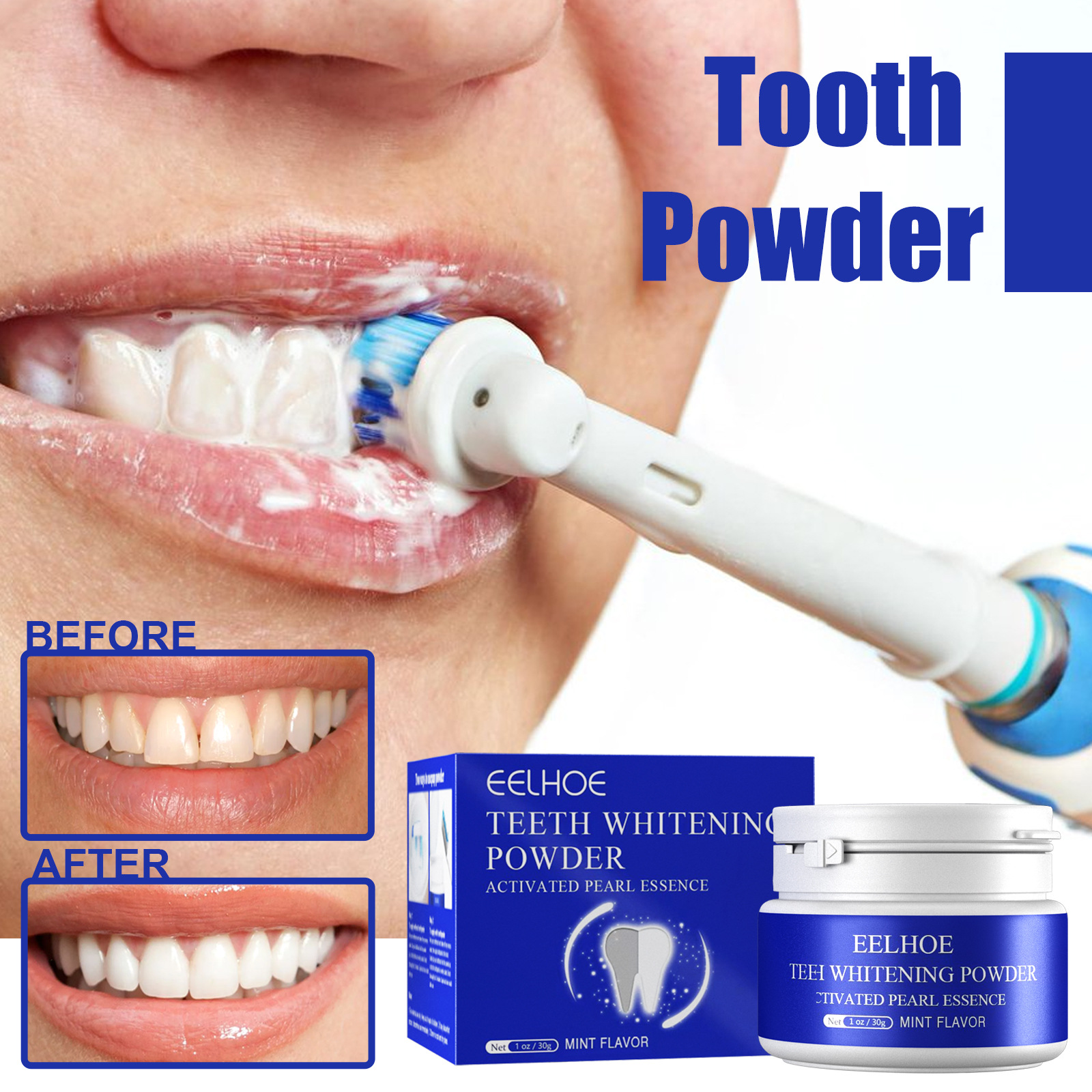 EELHOE Teeth Whitening Powder Remove Plaque Stains Toothpaste Dental Tools White Teeth Cleaning Oral Hygiene Toothbrush Gel 30g