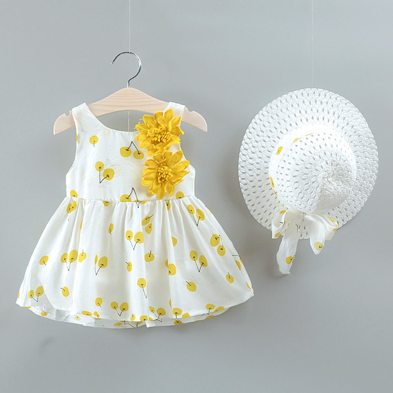Baby Dress With Bow Hat 2pcs Clothes Set +hats Newborn Infant Toddler Dresses Party Wedding Dress Vestidos