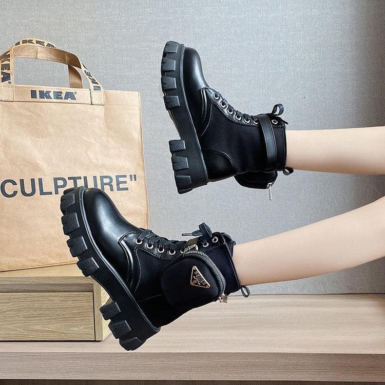 new thick-soled Martin boots female leather wallet belt buckle strap short boots British style elastic women's boots