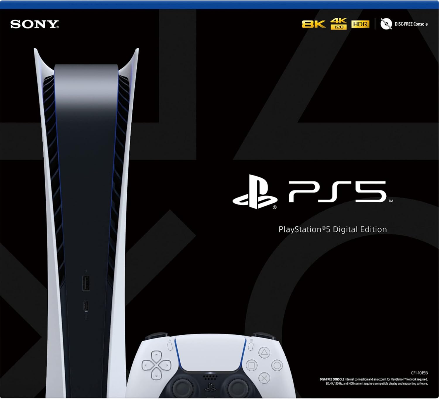 PS5 - Sony PlayStation 5 Digital Edition Gaming Console + Wireless Controller - 16GB GDDR6 RAM, 825GB SSD, 120Hz 8K Output, White