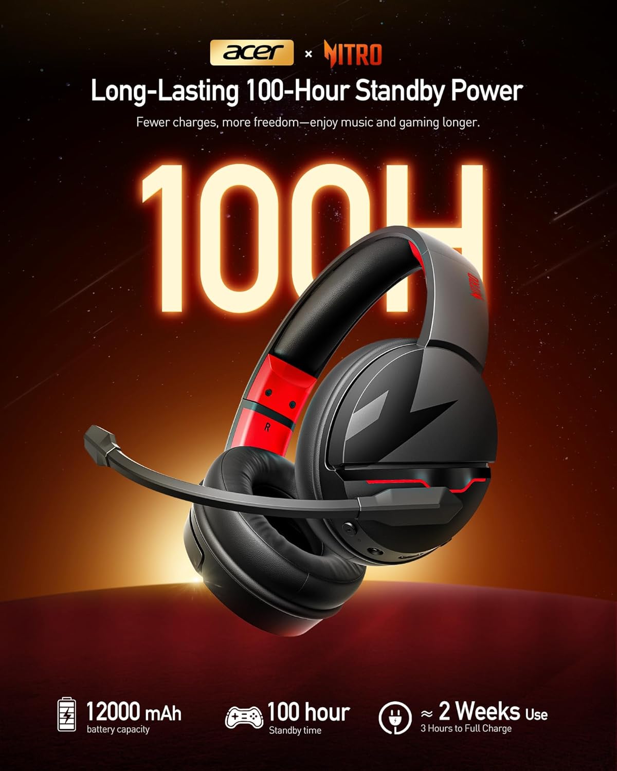 acer Wireless Gaming Headset, PS5 Headset with 2.4GHz for Ps5, Ps4, PC, Switch, Bluetooth 5.3 + 100Hrs Gaming Headphones with Noise Canceling Mic for