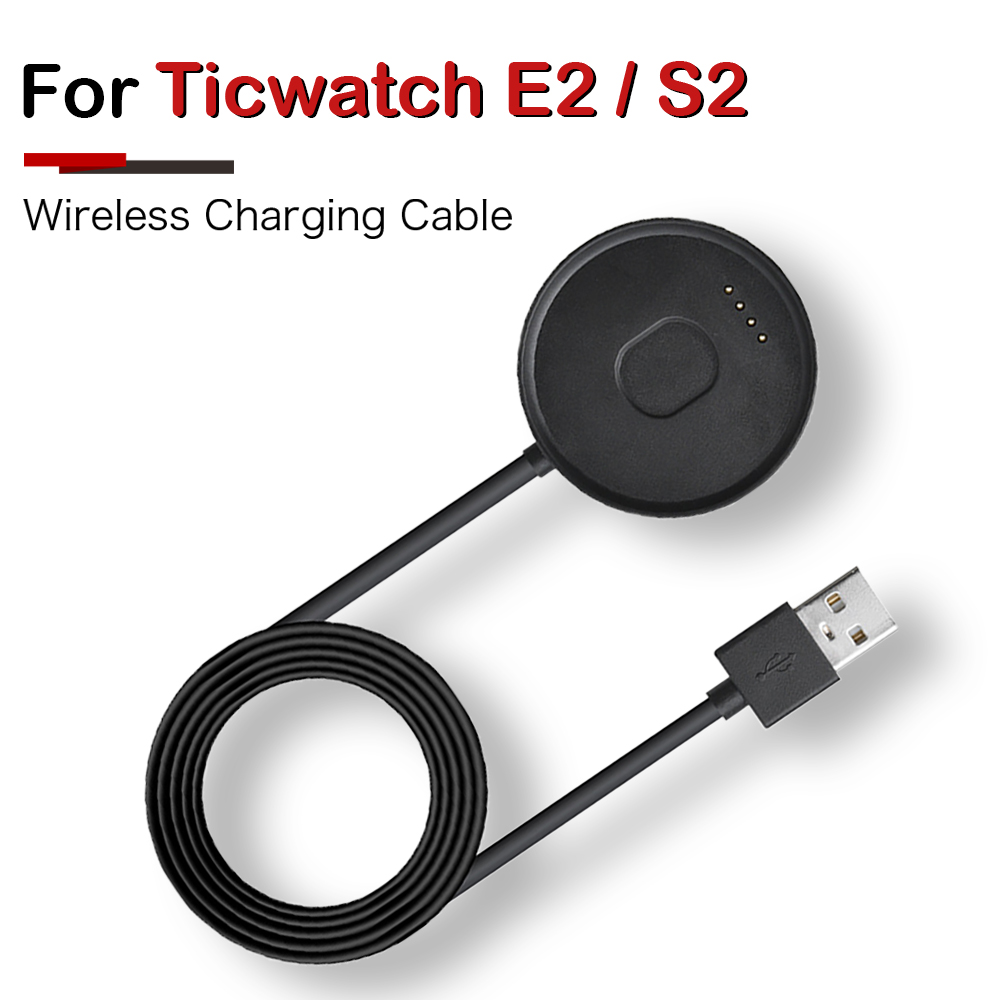 For Ticwatch E2 / S2 USB Magnetic Adsorption Portable Power Charger Cable Adapter Fast Charging Dock Smart Watch Accessories Bla