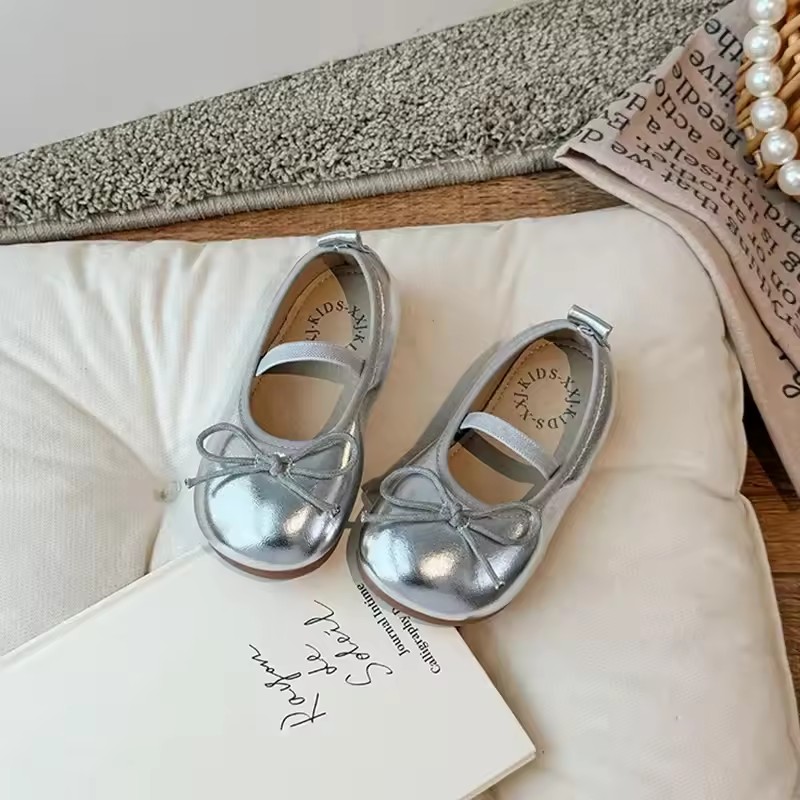 2025 Spring&Autumn Children's Little Leather Shoes for Girls Korean Girls' Soft Sole Bow Anti Slip Fashion Princess Single Shoes