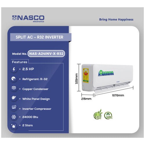 NASCO 2.5HP INVERTER R32 NAS-A24INV-X-R32 AIR CONDITION