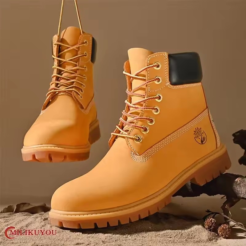 Boots Men High Top Boots Women Leather Shoes Fashion Outdoor Sneakers Men Lace Up Non-Slip Ankle Boots for Couple