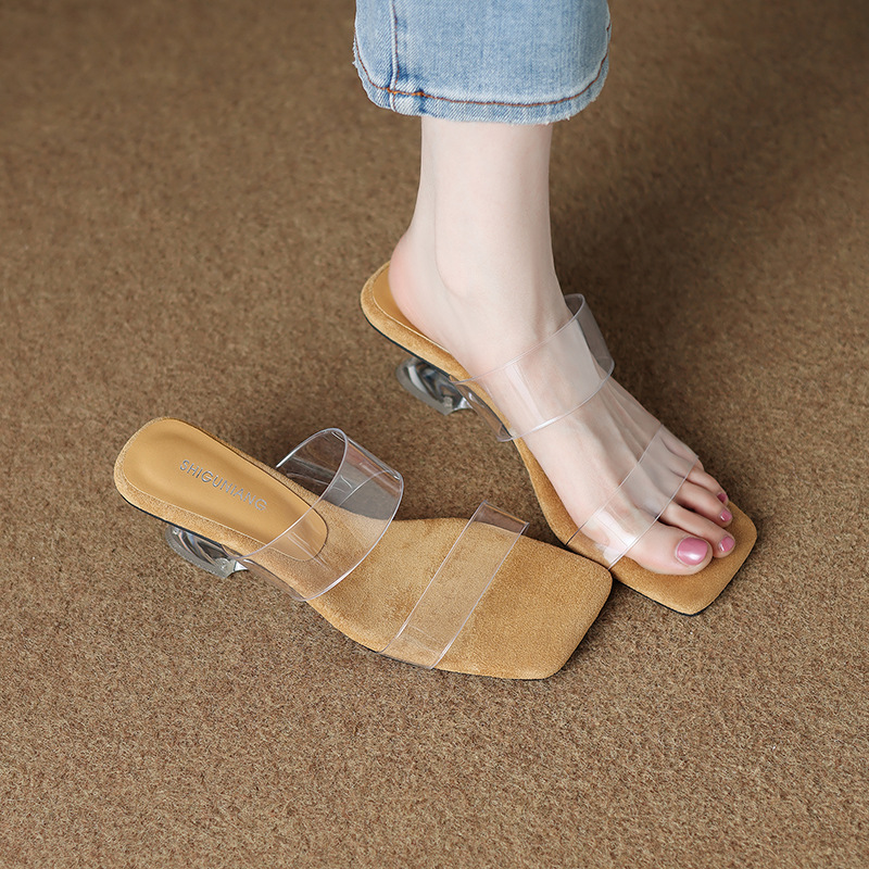 Sandals, new transparent crystal shoes, cool slippers, fashionable high heels for outdoor wear