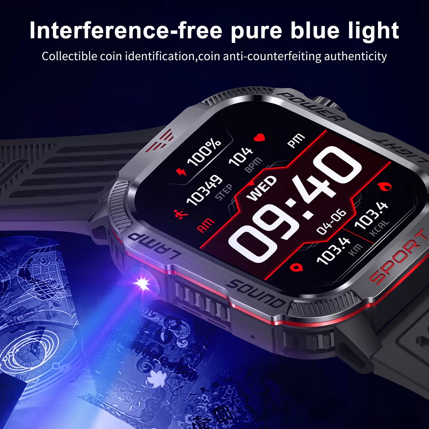 Smart Watch Men LED Flashlight Compass Altitude Air Pressure 100+ Sport Mode Fitness Tracker Outdoor Smartwatch