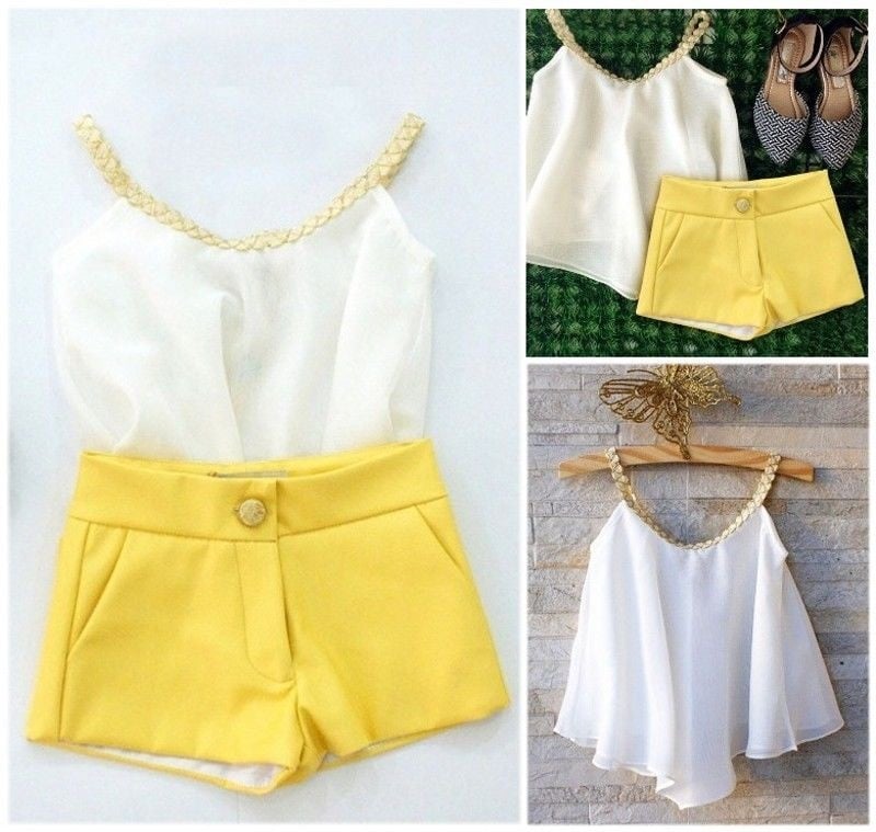 NEW Fashion Little Kids Toddler Baby Girls Chiffon Clothes Halter Tops Shirt +Pants Outfits Summer &