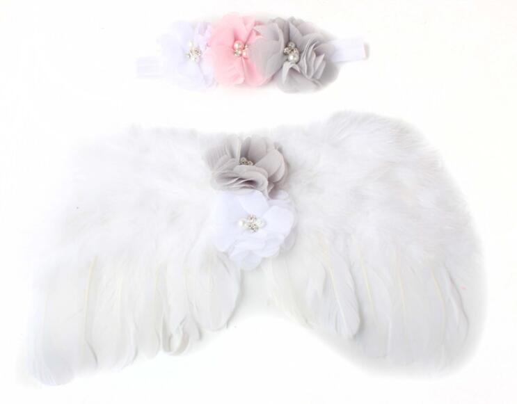 Newborn Photography Props Costume Cute Angel Wings+Headband Photo Props Infant Baby Girls Boys Outfits Accessories