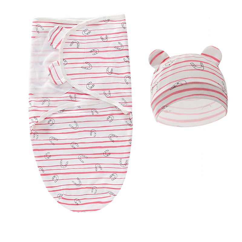 Newborn Essentials: Cotton Baby Swaddle Set with Adjustable Hat - All Seasons 0-12 Months Embroied Name