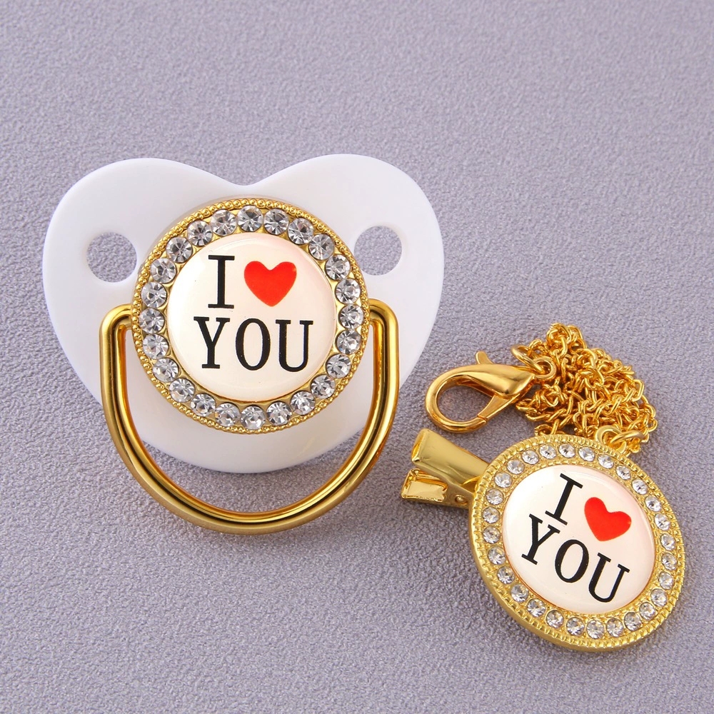 Newborn Pacifier Baby Shower Gift Bling Baby Dummy Silicone BPA Free Infant Nipple New Born Pacifiers For Babies I Love Mum Dad