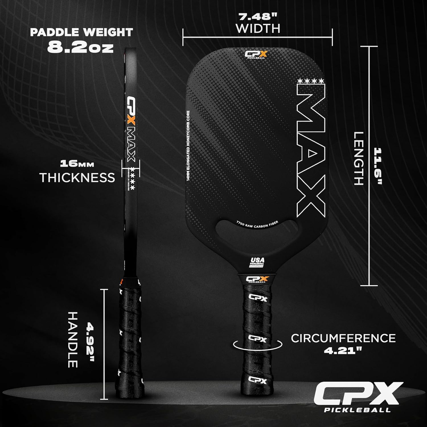 CPX MAX Raw Carbon Fiber T700 Pickleball Elongated Paddle Racket - Professional Grade
