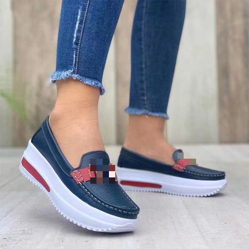 Thick sole round toe solid color women's 40-43PU shallow cut women's flat sole single shoes