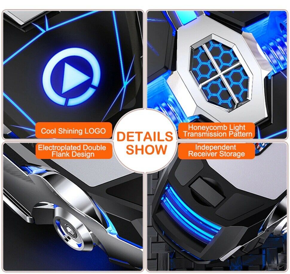 Wireless Optical 2.4G USB Gaming Mouse 1600DPI 7 Color LED Backlit Rechargeable Silent Mice For PC Laptop