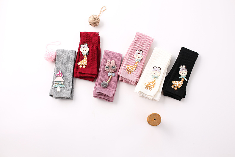 New children's knitted cotton cartoon girls leggings baby cropped pants