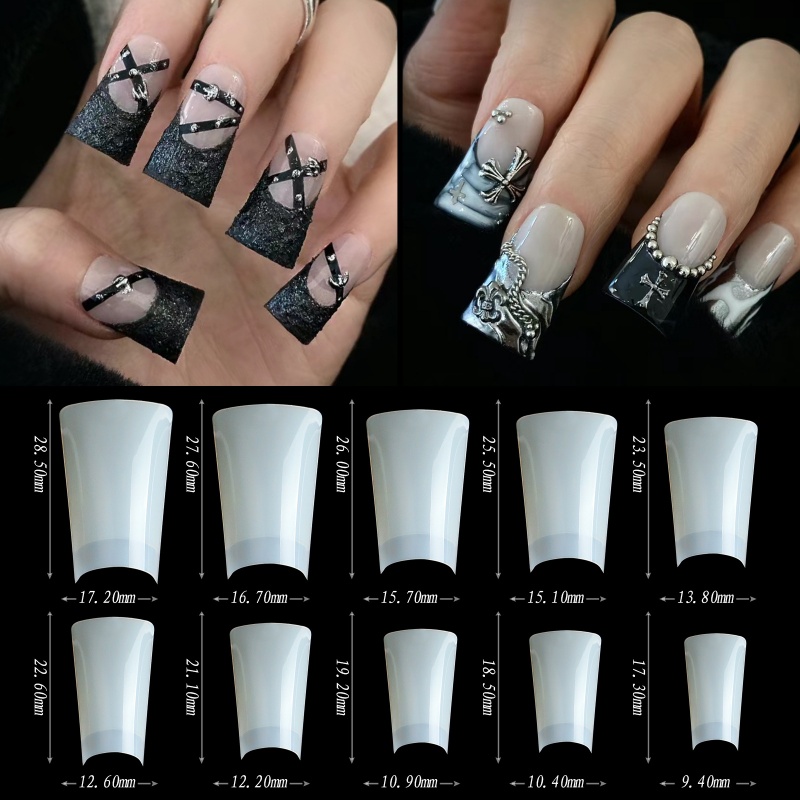 500 PCS Duckbill Shape Acrylic False Nail Tips Wide French Half Cover Gel Extension Fake Nails Special Shaped Nails Art Manicure