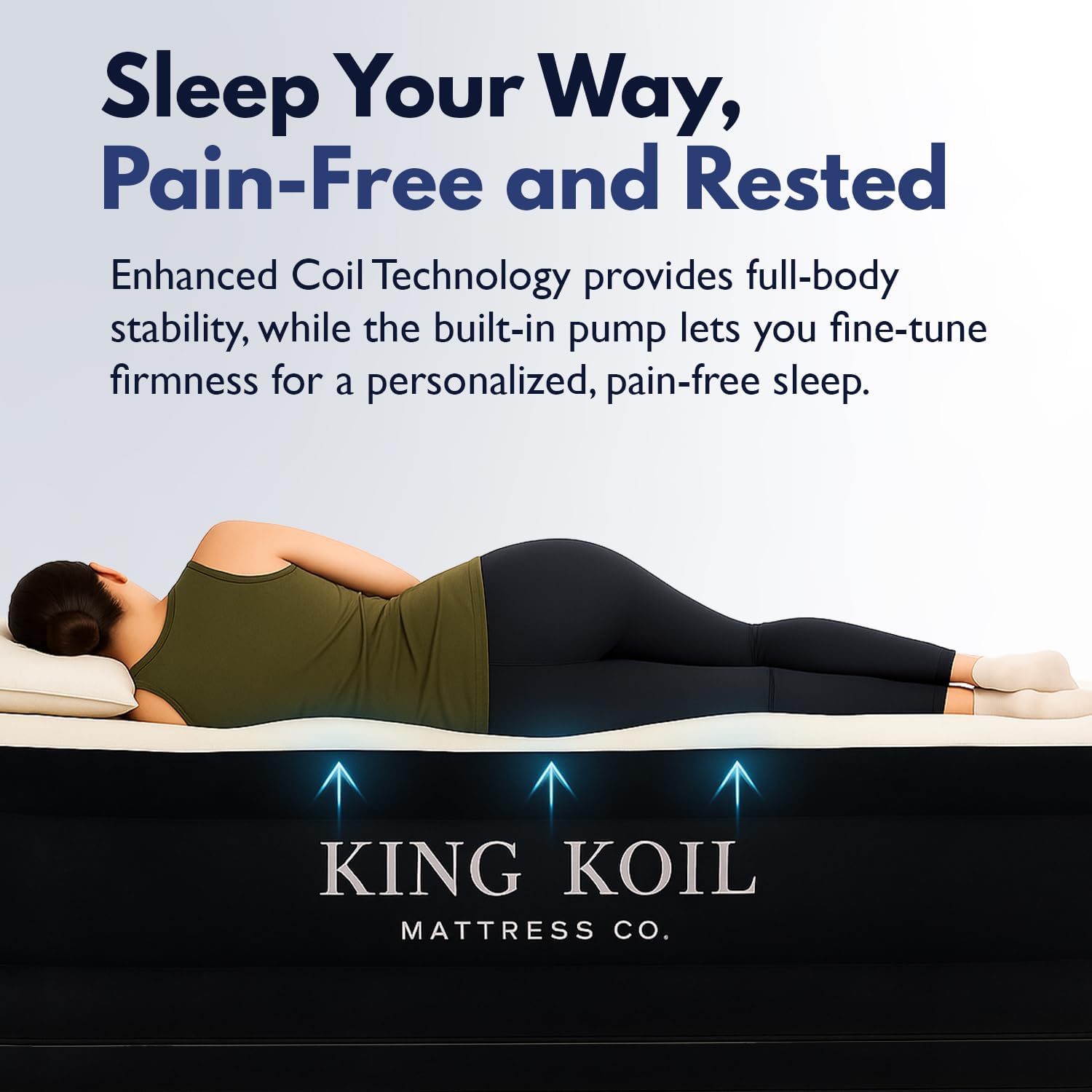 King Koil Luxury Pillow Top Plush Queen Air Mattress with Built-in High-Speed Pump Best for Home, Camping, Guests, 20" Queen Size Double Airbed Adjust