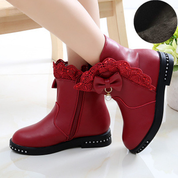 Winter Girls Boots with Velvet New Fashion Children Princess Shoes For Big Girls Snow Boots Kids Leather Shoes