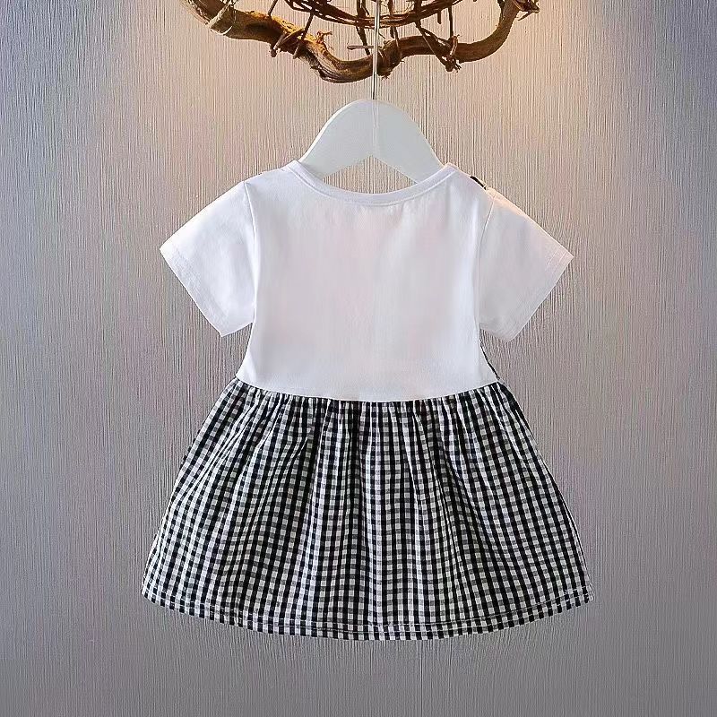 Girls' summer foreign style children's strap plaid skirt baby cotton vest dress